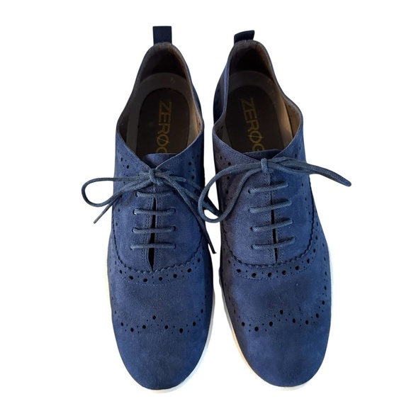 COLE HAAN Zerogrand Wingtip Oxfords Blue Perf Leather Flats Shoe Womens Size 8.5 - Picture 7 of 9